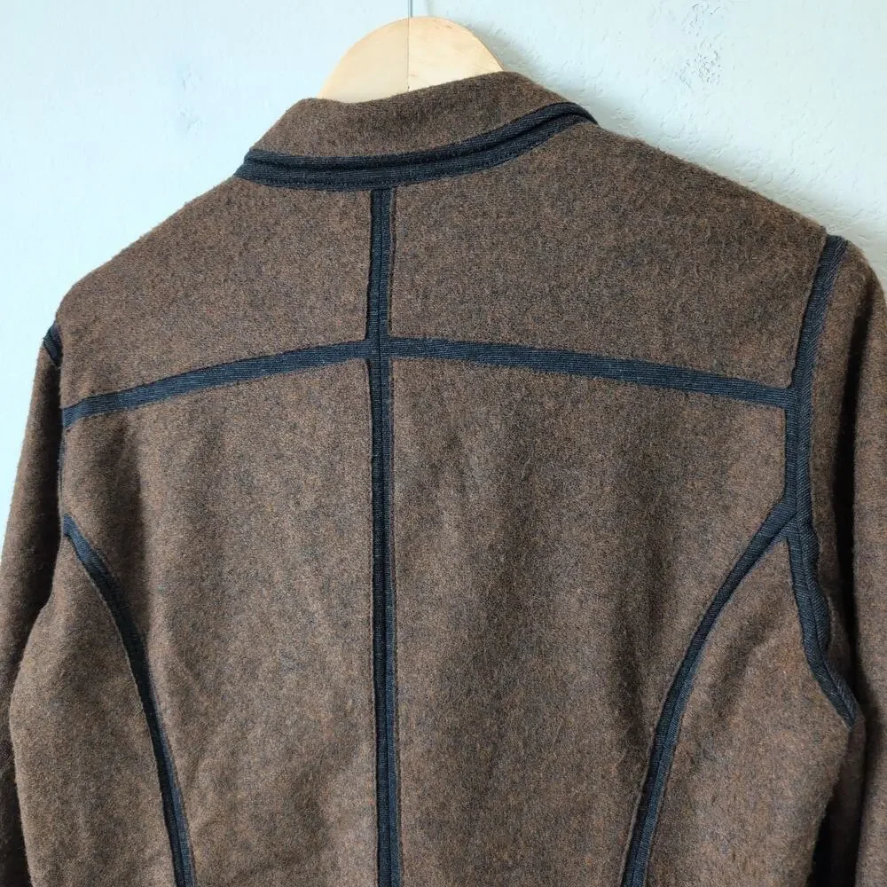 Betty Barclay Blazer Jacket Size 14 Womens Brown Contrast Trim Wool Blend Career